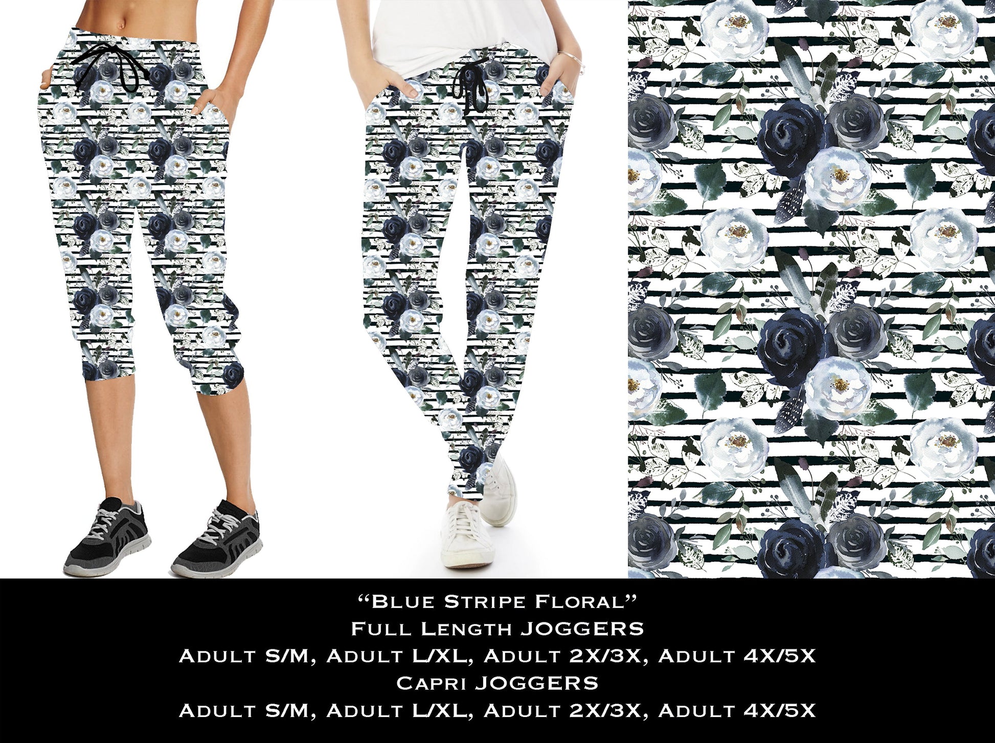 Blue Stripe Floral -  Capri Joggers - Like A Duchess