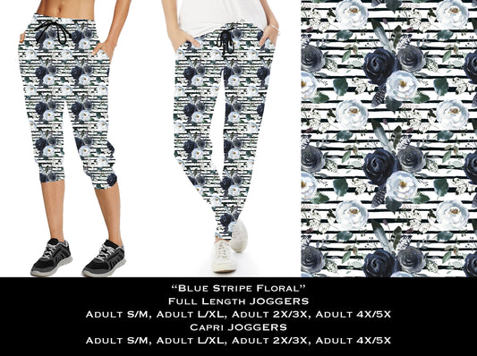 Blue Stripe Floral -  Capri Joggers - Like A Duchess