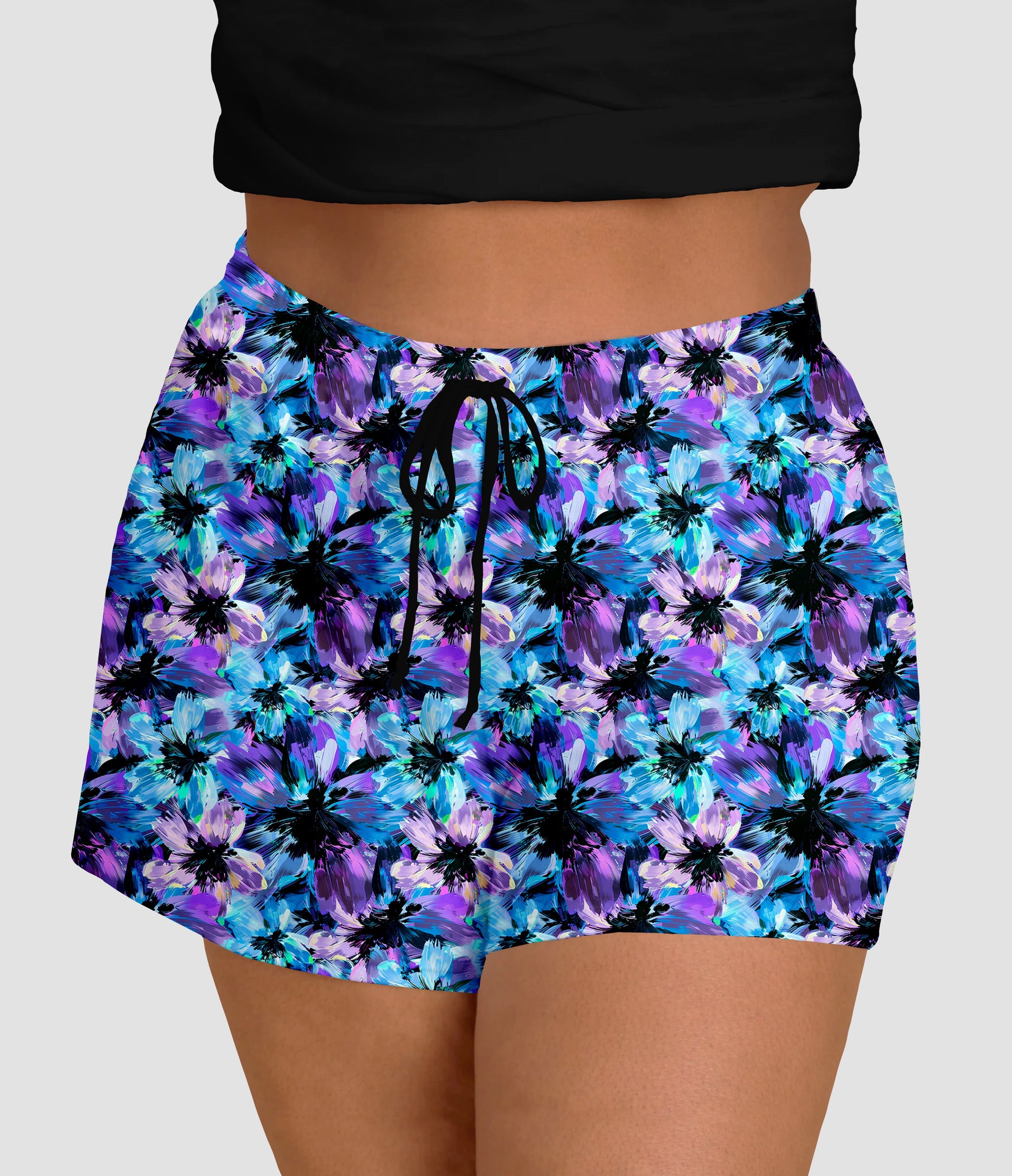 RTS - Blue Abstract Flowers Jogger Shorts - Like A Duchess