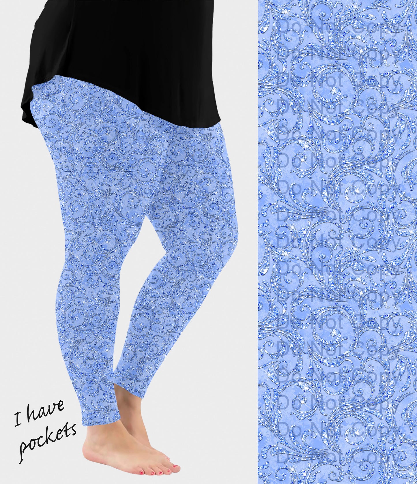 RTS - Blue Paisley Sparkle Leggings w/ Pockets - Like A Duchess