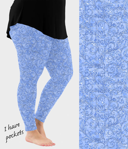 RTS - Blue Paisley Sparkle Leggings w/ Pockets - Like A Duchess
