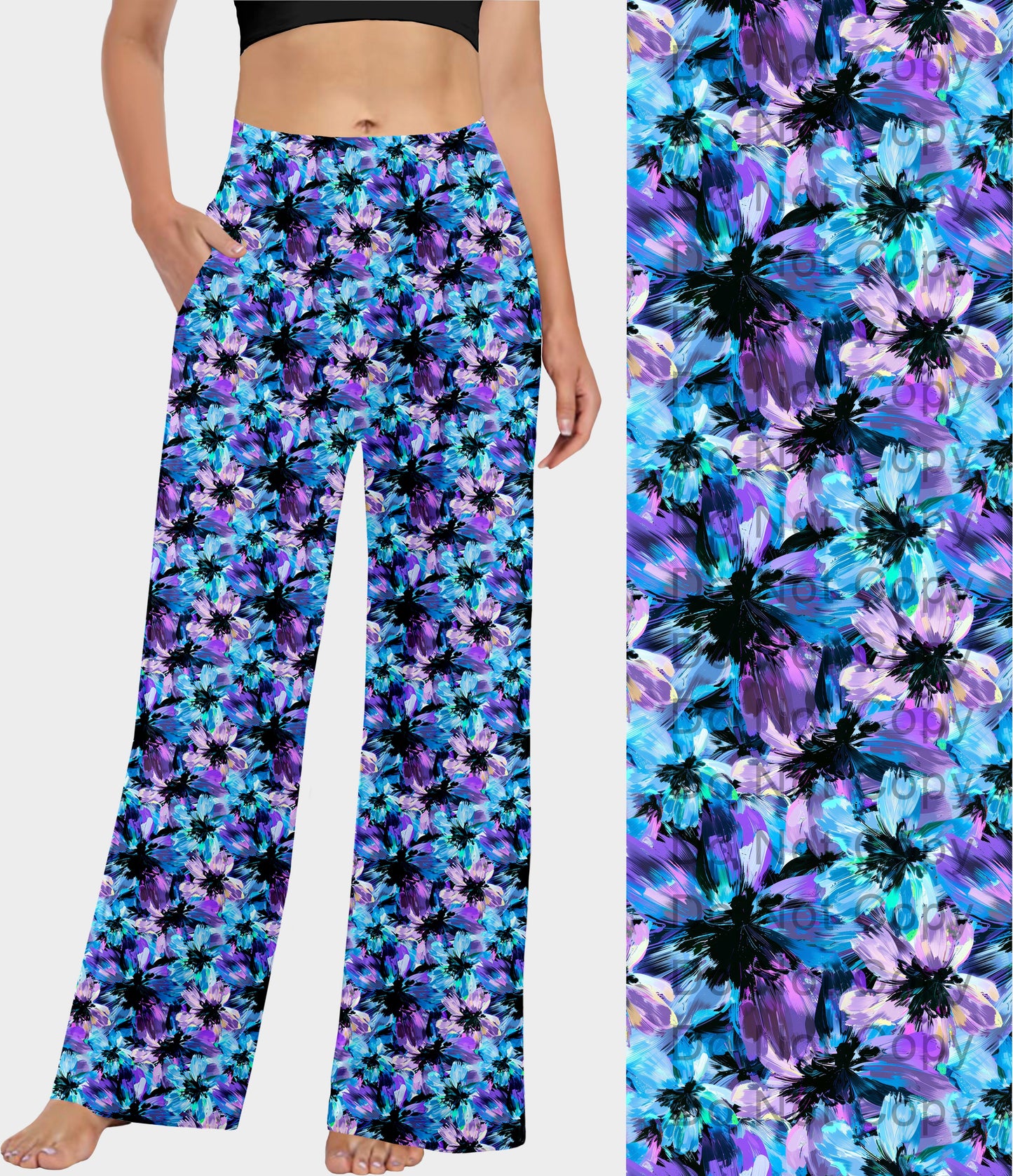 RTS - Blue Abstract Flowers Lounge Pants - Like A Duchess