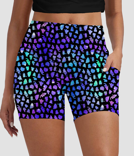 RTS - Blue and Purple Animal Print Biker Shorts w/ Pockets - Like A Duchess