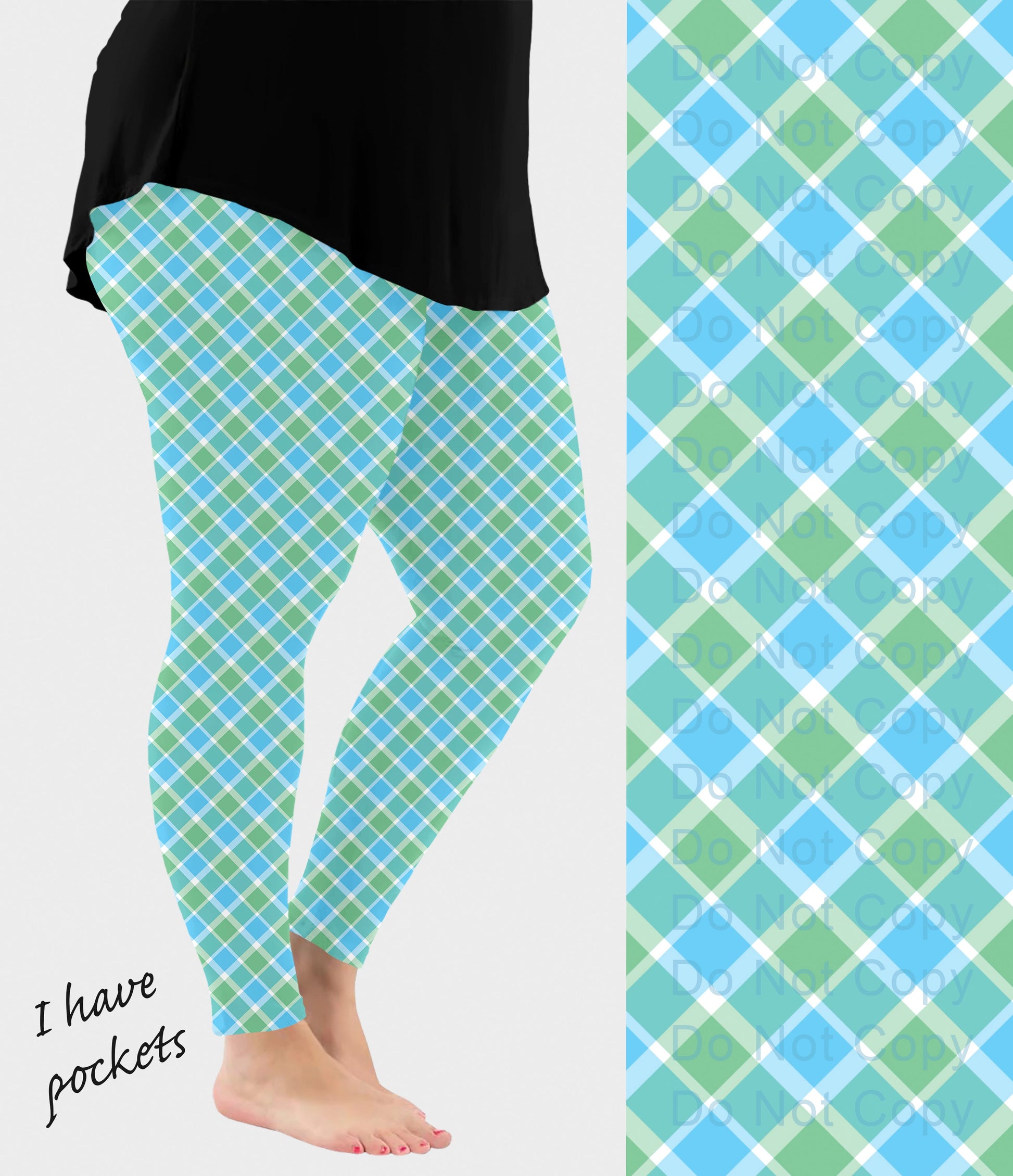 RTS - Blue and Green Plaid Leggings w/ Pockets - Like A Duchess