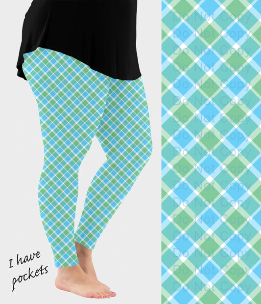 RTS - Blue and Green Plaid Leggings w/ Pockets - Like A Duchess