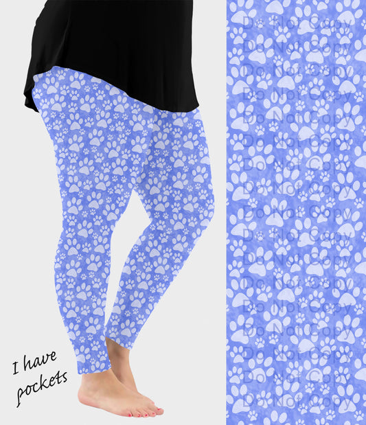 RTS - Blue Paws Leggings w/ Pockets - Like A Duchess