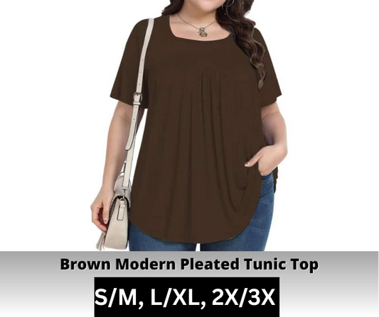 Brown Pleated Tunic Top - Like A Duchess