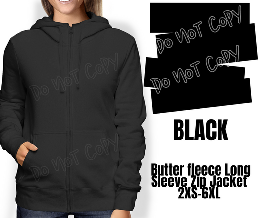 SOLID BLACK - BUTTER FLEECE LONG SLEEVE ZIP HOODIES - Like A Duchess