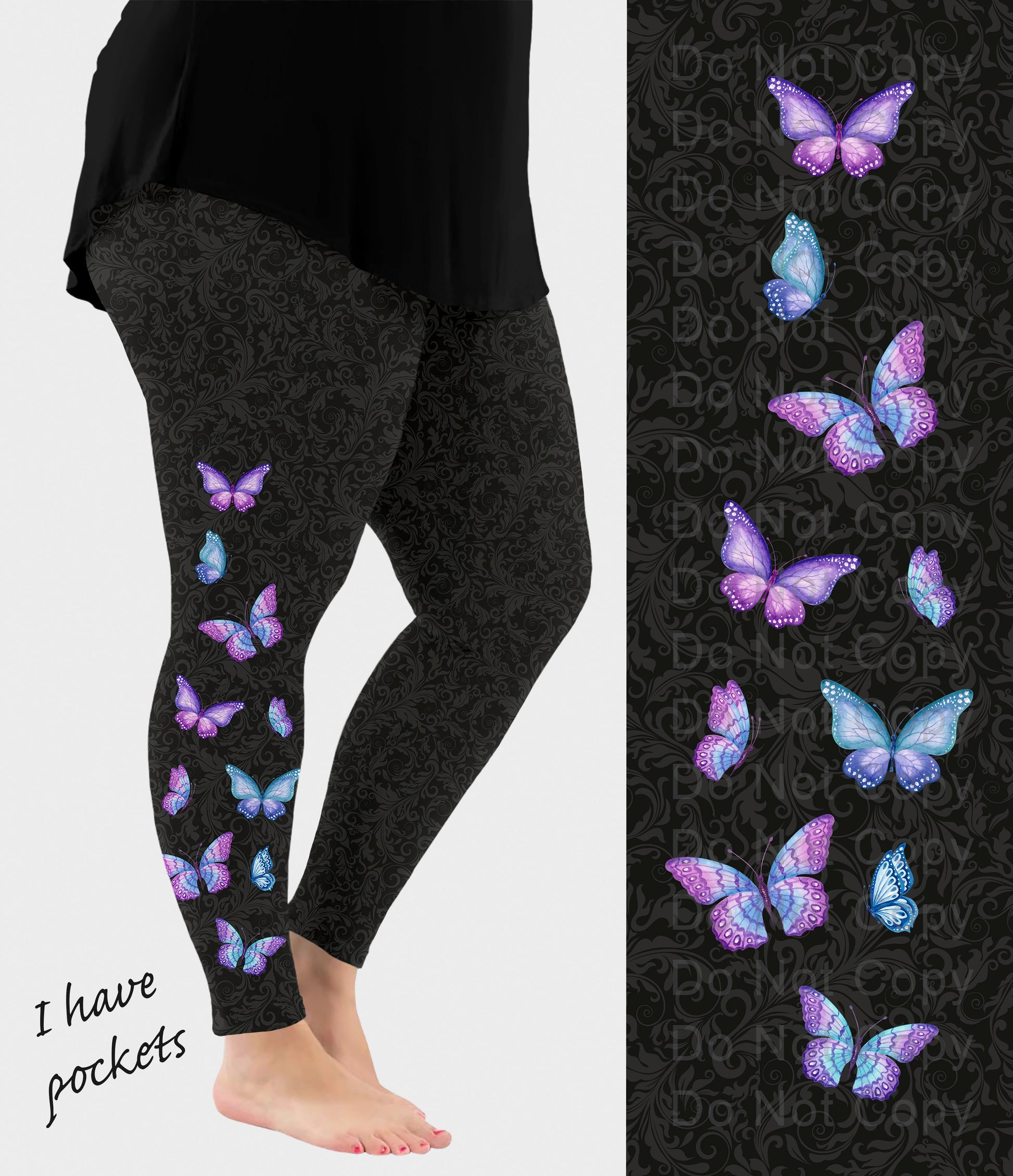 RTS - Butterflies Side Design Leggings w/ Pockets - Like A Duchess