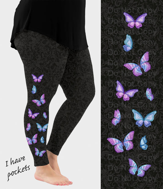 RTS - Butterflies Side Design Leggings w/ Pockets - Like A Duchess