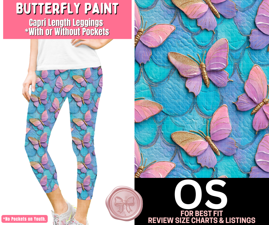 Butterfly Paint Capri Length Leggings w/ Pockets - Like A Duchess