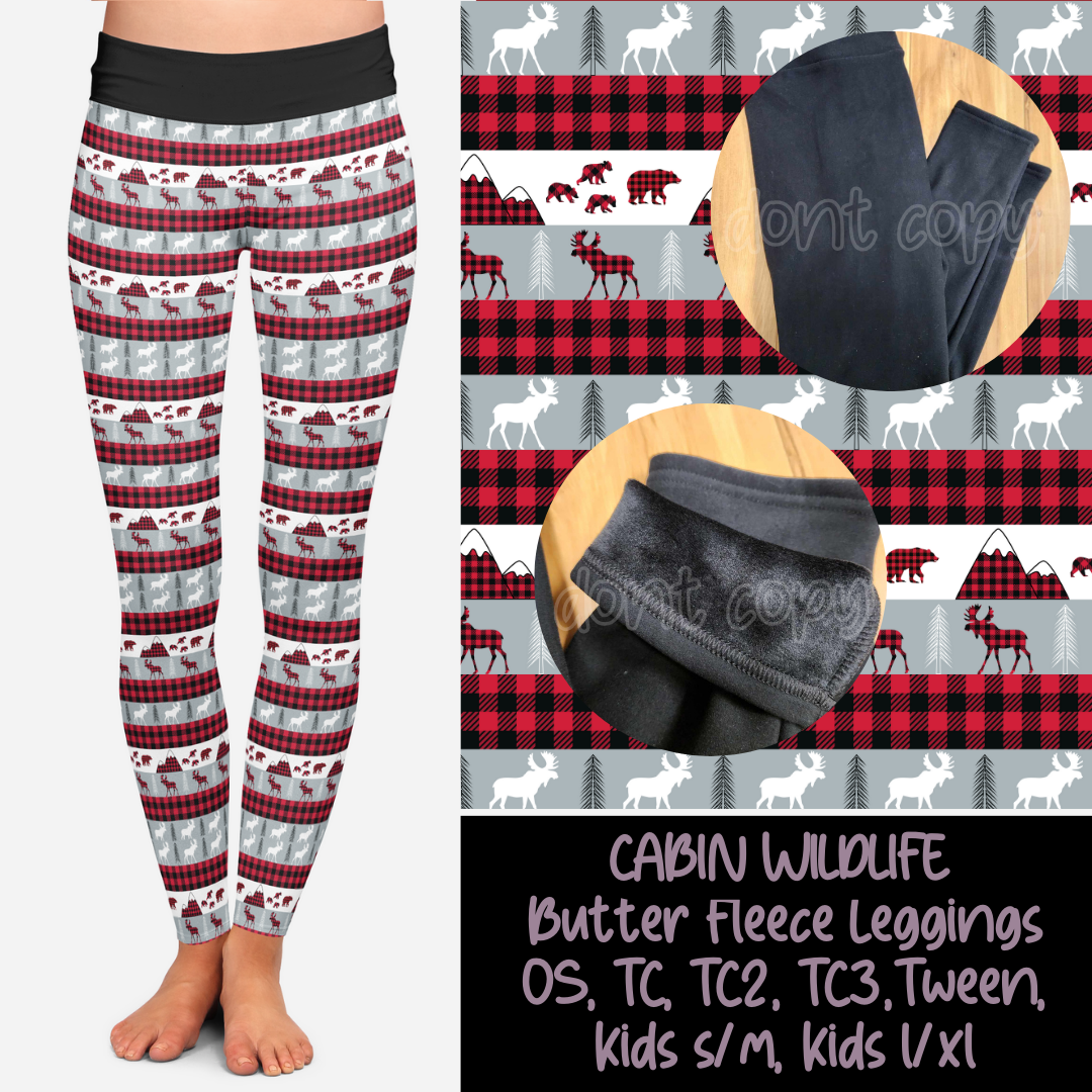 CABIN WILDLIFE  - BUTTER FLEECE LINED LEGGINGS - Like A Duchess