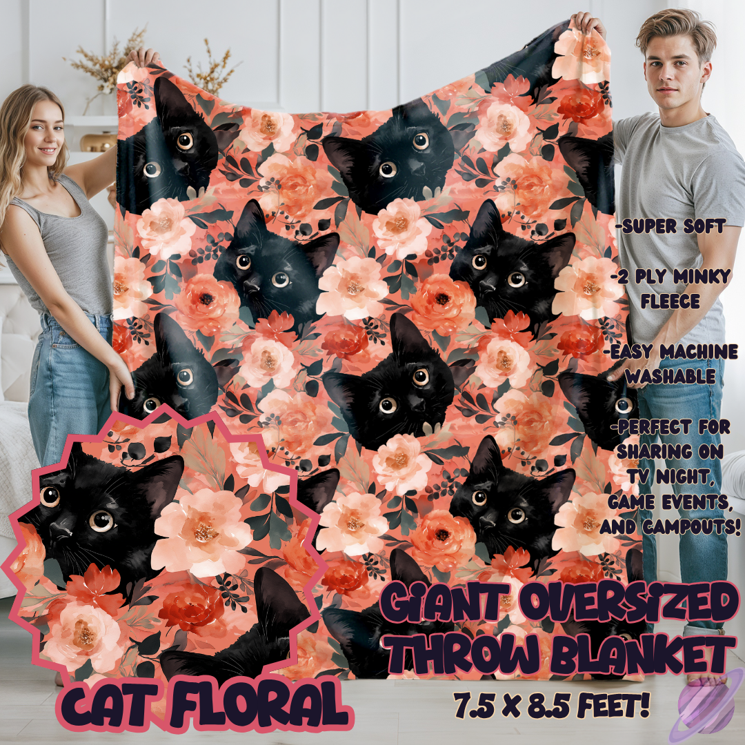 CAT FLORAL- OVERSIZED THROW BLANKET - Like A Duchess