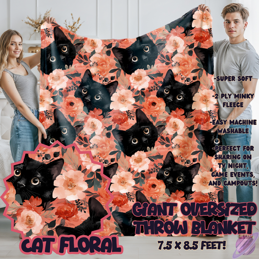 CAT FLORAL- OVERSIZED THROW BLANKET - Like A Duchess