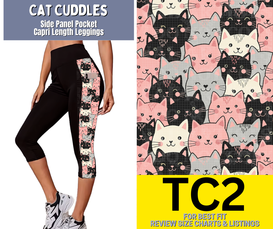 Cat Cuddles Side Panel Pocket Capri Length Leggings - Like A Duchess