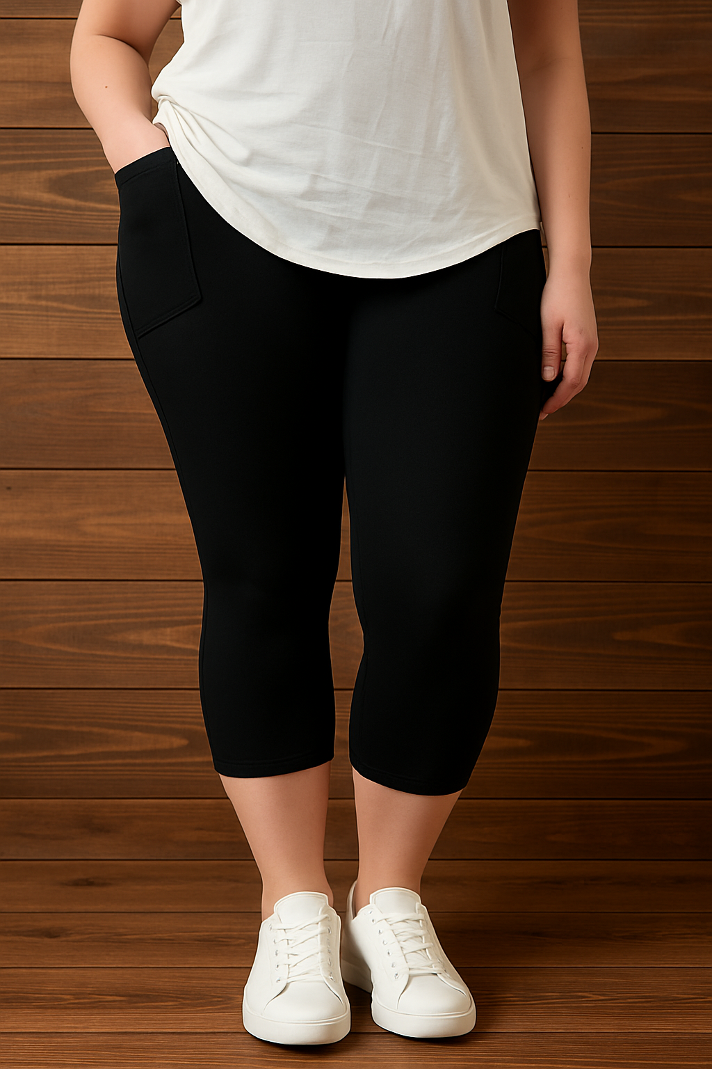 SOLID BLACK POCKET CAPRI LEGGINGS - Like A Duchess