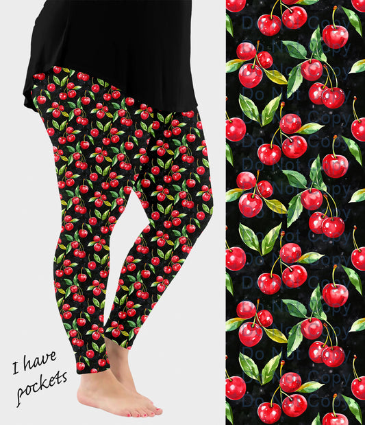 RTS - Cherry Leggings w/ Pockets - Like A Duchess