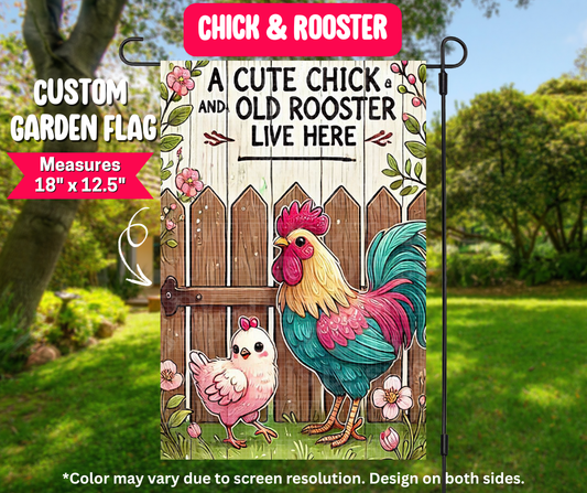Chick & Rooster Garden Flag - Like A Duchess
