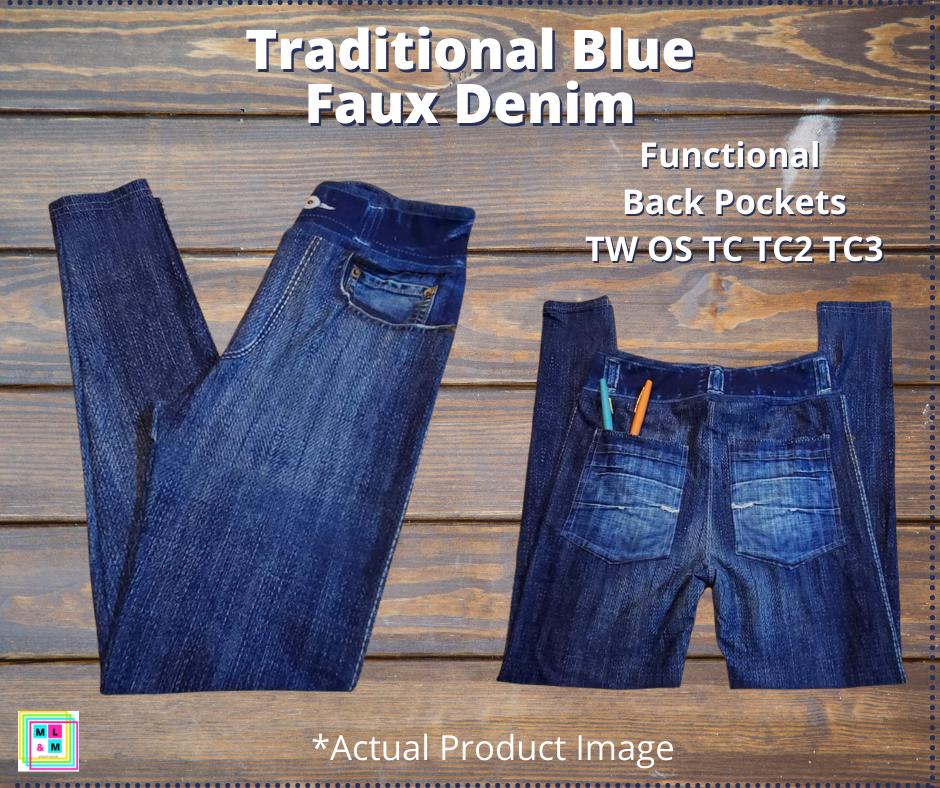Solid Blue Faux Denim Full Length w/ Pockets - Like A Duchess
