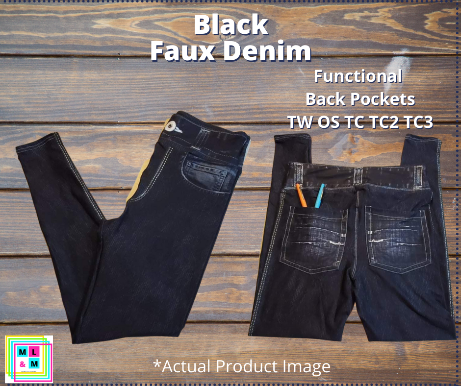 Solid Black Faux Denim Full Length w/ Pockets - Like A Duchess