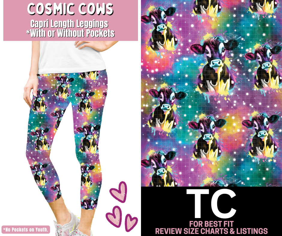Cosmic Cows Capri Length Leggings w/ Pockets - Like A Duchess