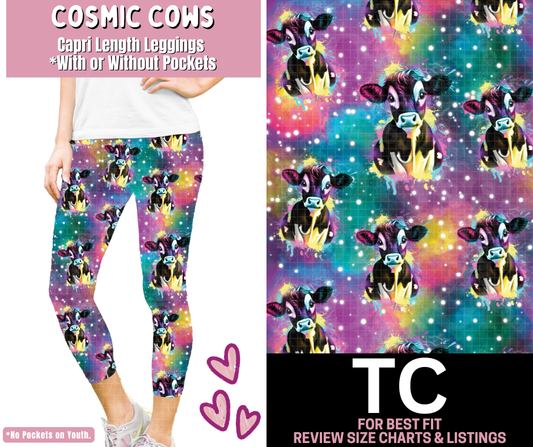 Cosmic Cows Capri Length Leggings w/ Pockets - Like A Duchess