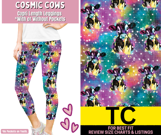 Cosmic Cows Capri Length Leggings w/ Pockets - Like A Duchess