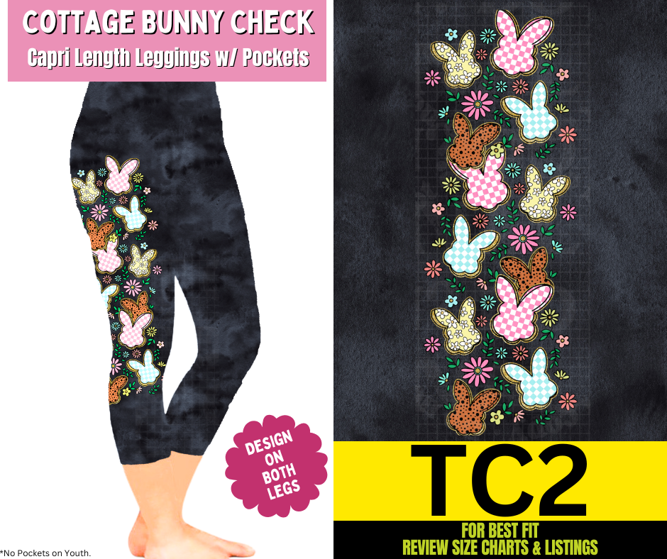 Cottage Bunny Check Capri Leggings w/ Side Leg Designs - Like A Duchess