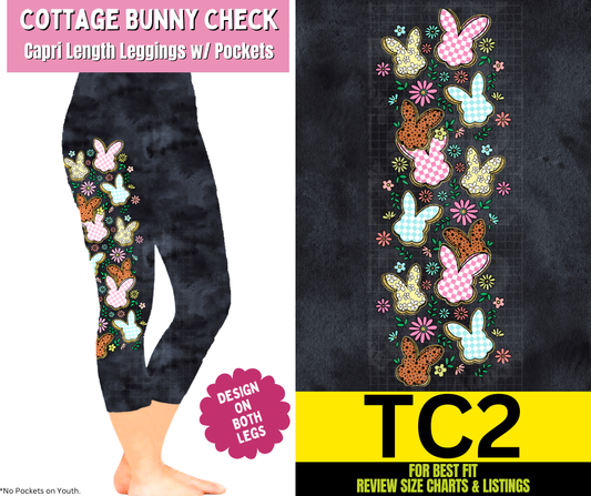 Cottage Bunny Check Capri Leggings w/ Side Leg Designs - Like A Duchess