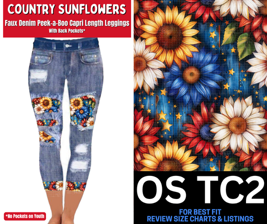 Country Sunflowers Capri Faux Denim Peekaboo - Like A Duchess