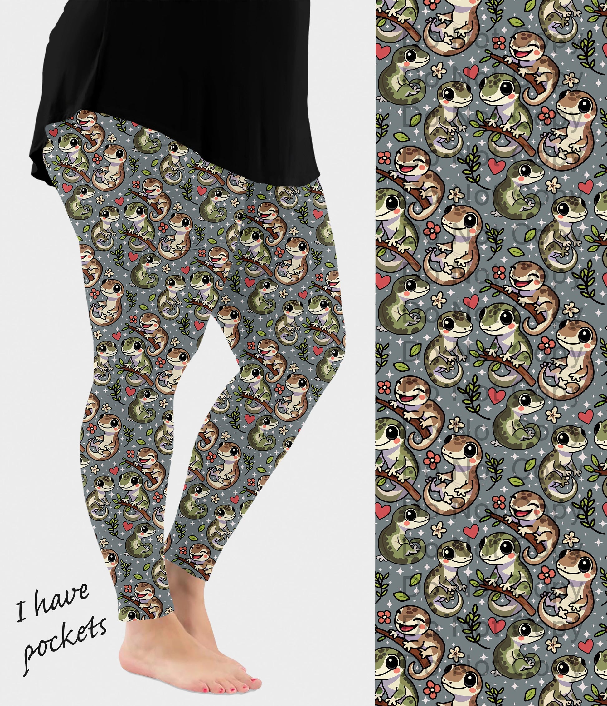 RTS - Cute Gecko Leggings w/ Pockets - Like A Duchess