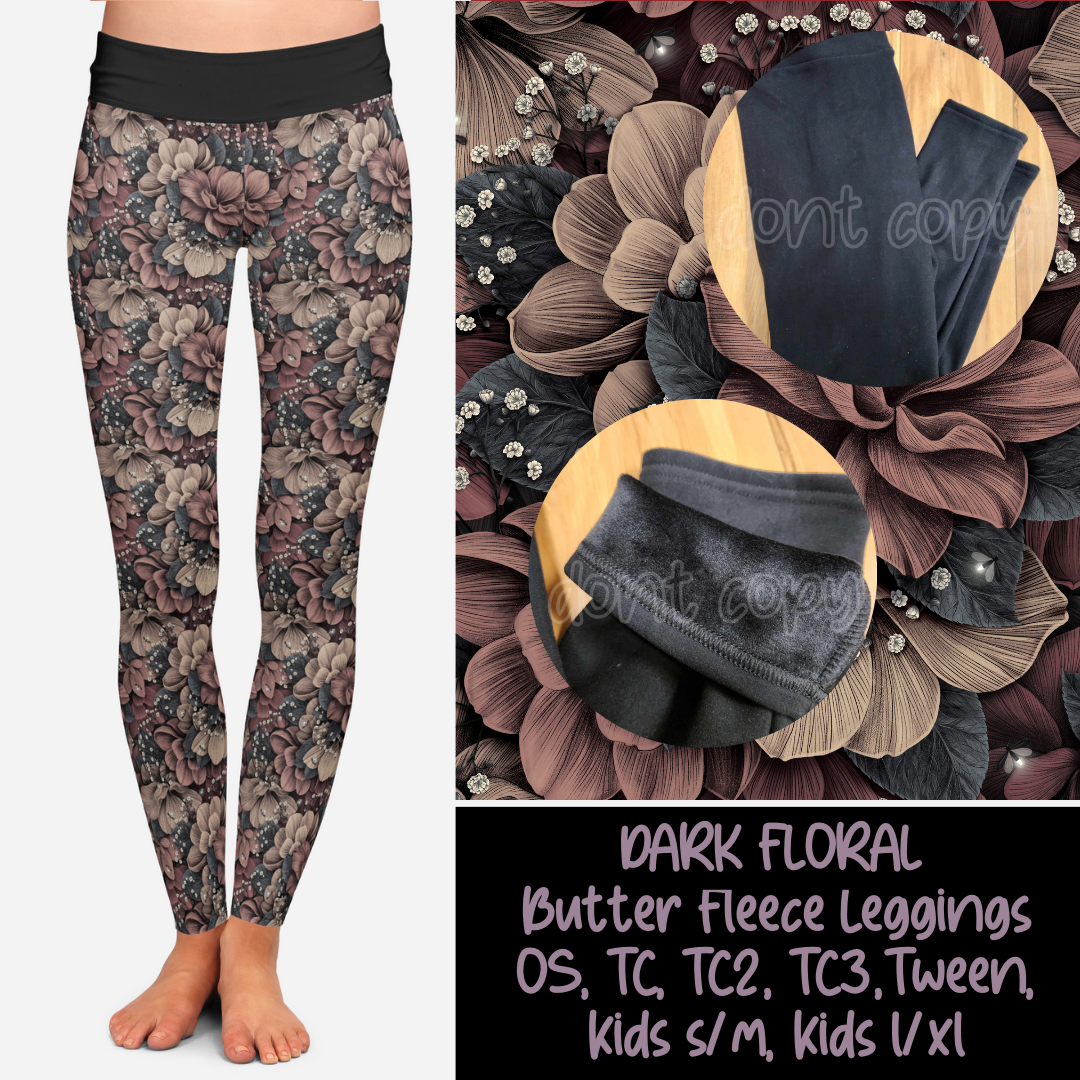 DARK FLORAL  - BUTTER FLEECE LINED LEGGINGS - Like A Duchess
