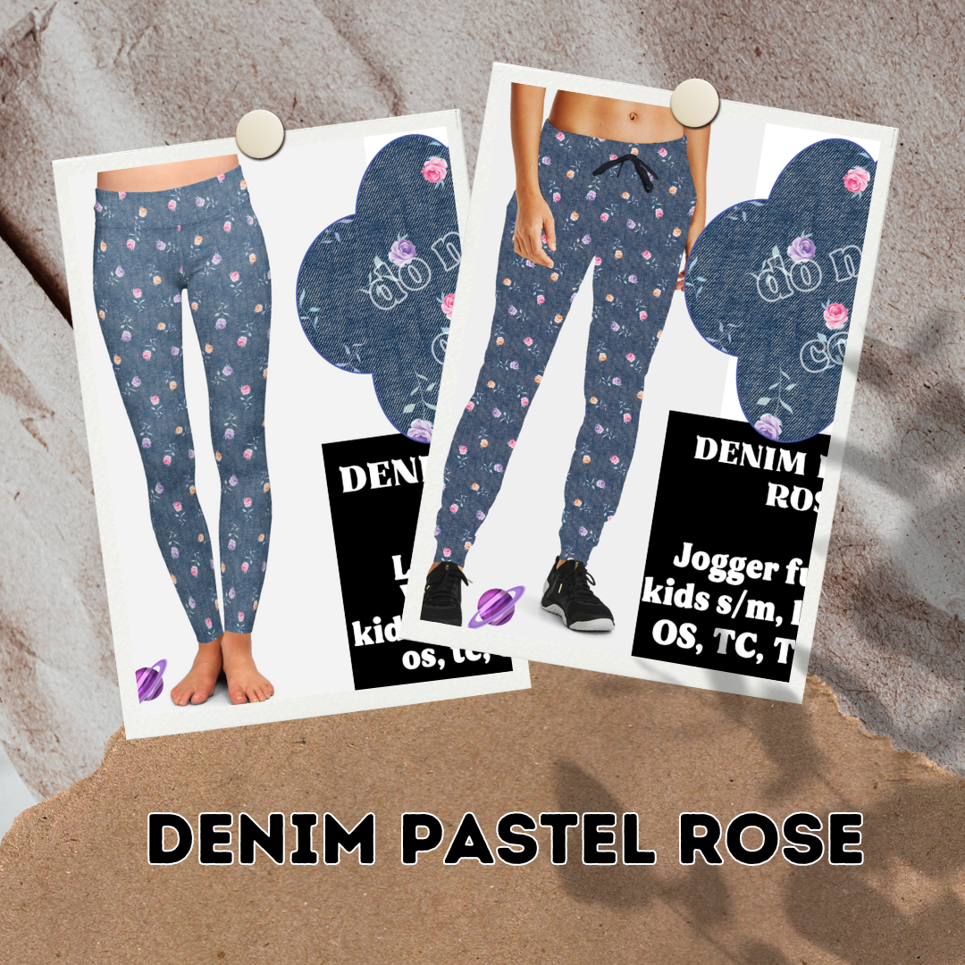 DENIM PASTEL ROSE- DENIM PATTERN RUN - LEGGING/CAPRI - Like A Duchess