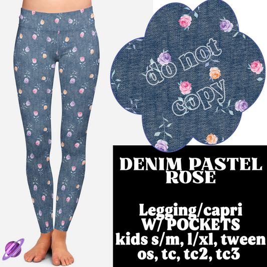 DENIM PASTEL ROSE- DENIM PATTERN RUN - LEGGING/CAPRI - Like A Duchess