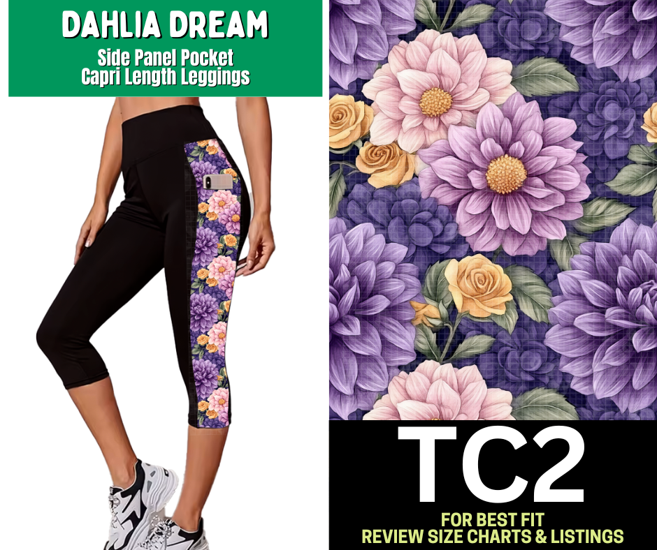 Dahlia Dream Side Panel Pocket Capri Length Leggings - Like A Duchess