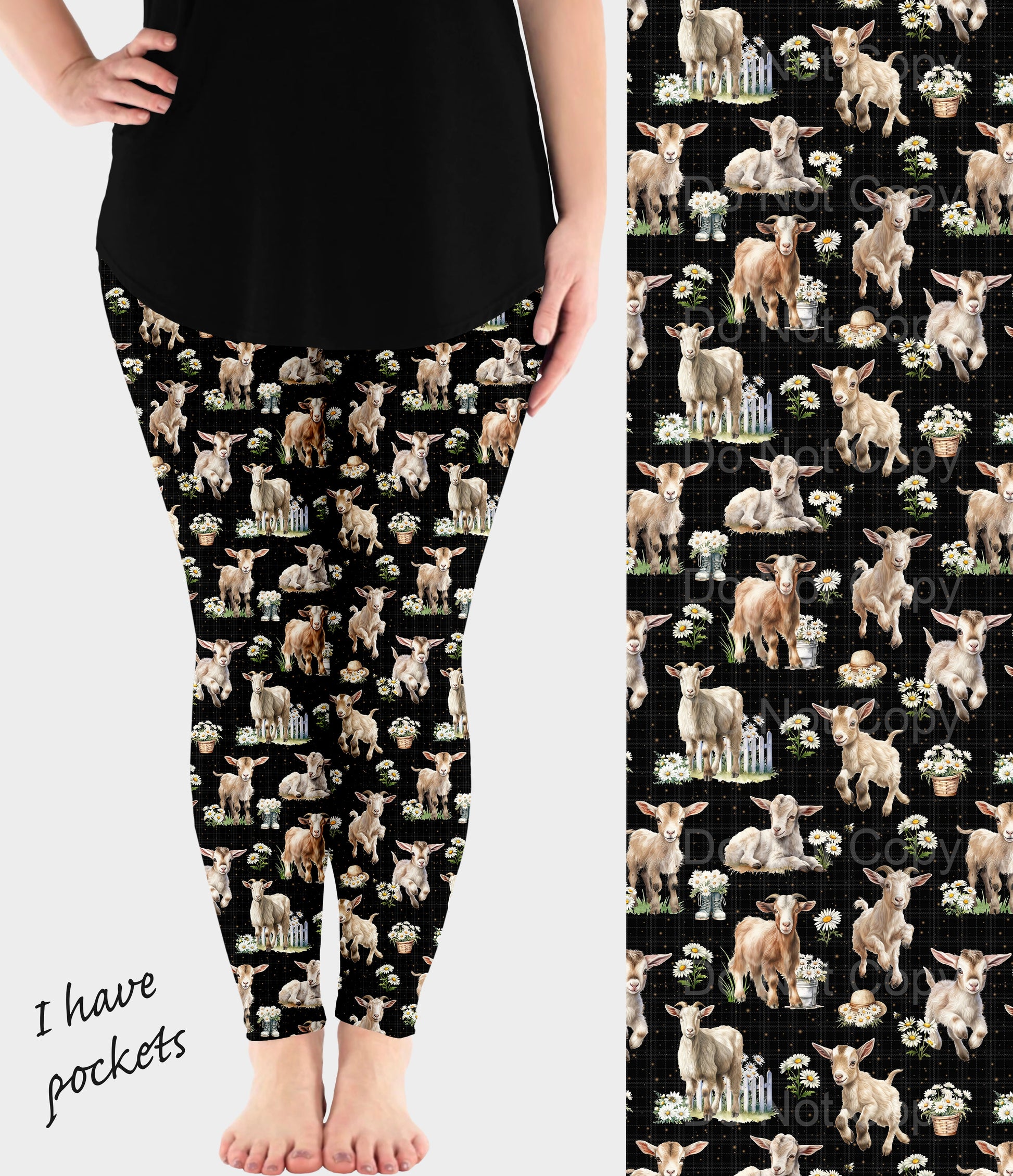 RTS - Daisy Goats Leggings w/ Pockets - Like A Duchess