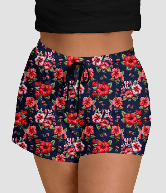 RTS - Denim Hibiscus Jogger Shorts - Like A Duchess