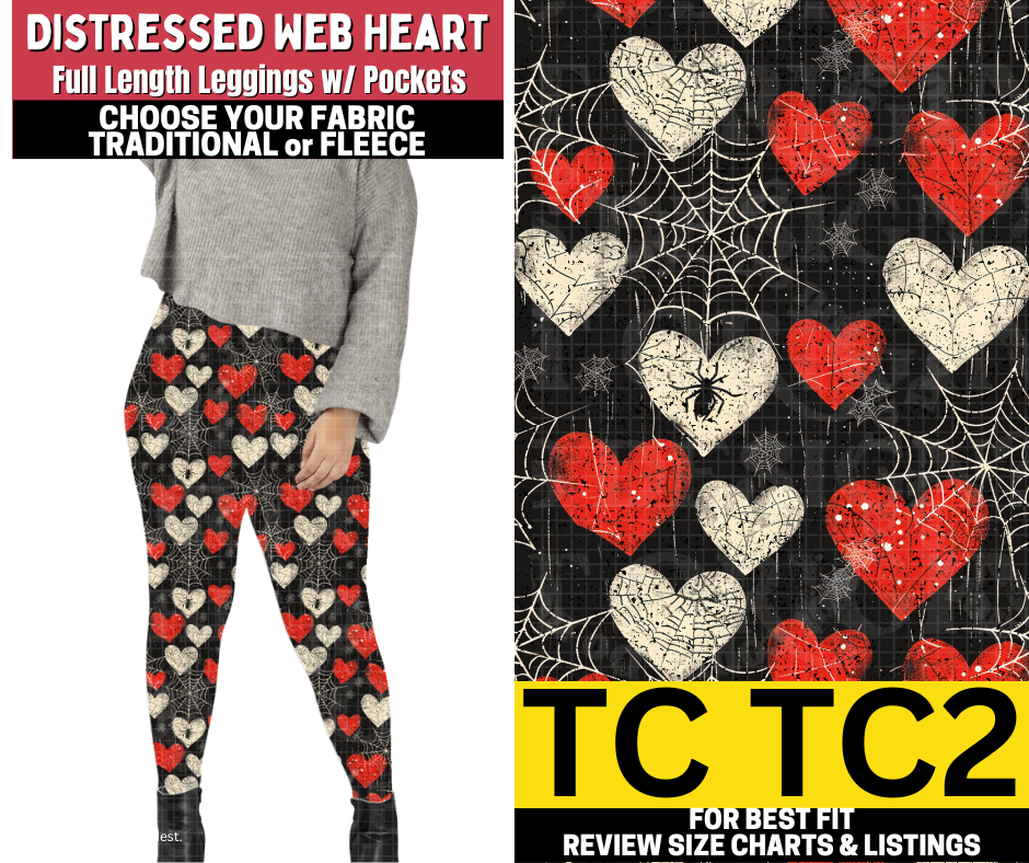 Distressed Web Heart Leggings Choose Fleece or Traditional - Like A Duchess