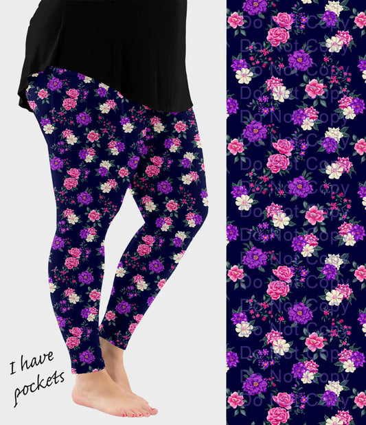 RTS - Dreamy Blossoms Floral Leggings with Pockets - Like A Duchess