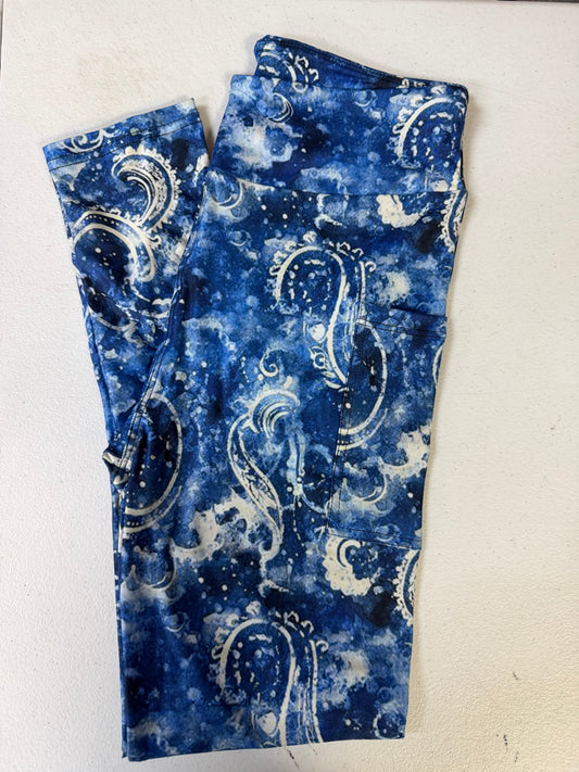 Jazzy Blue Paisley Leggings w/ Pockets - Like A Duchess