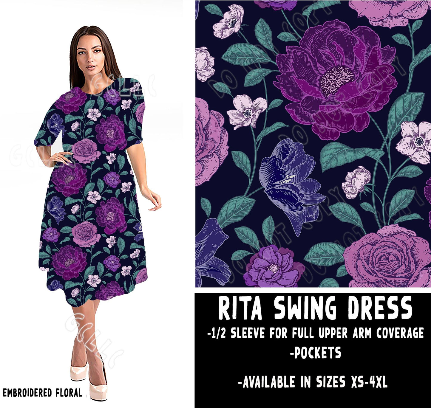 RITA SWING DRESS RUN-EMBROIDERED FLORAL - Like A Duchess