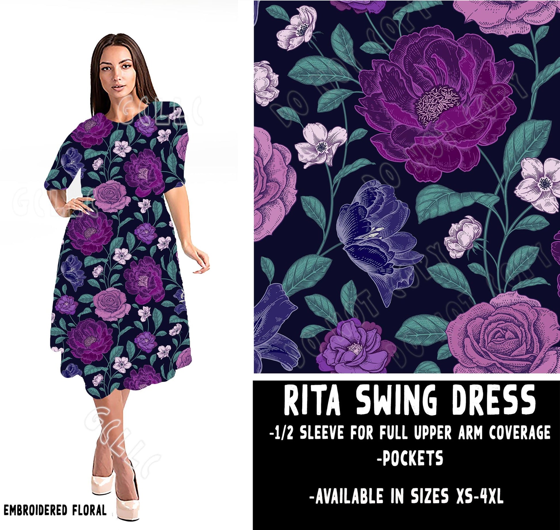 RITA SWING DRESS RUN-EMBROIDERED FLORAL - Like A Duchess