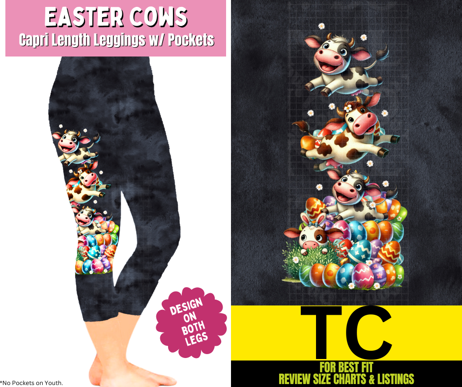 Easter Cows Capri Leggings w/ Side Leg Designs - Like A Duchess
