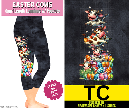 Easter Cows Capri Leggings w/ Side Leg Designs - Like A Duchess