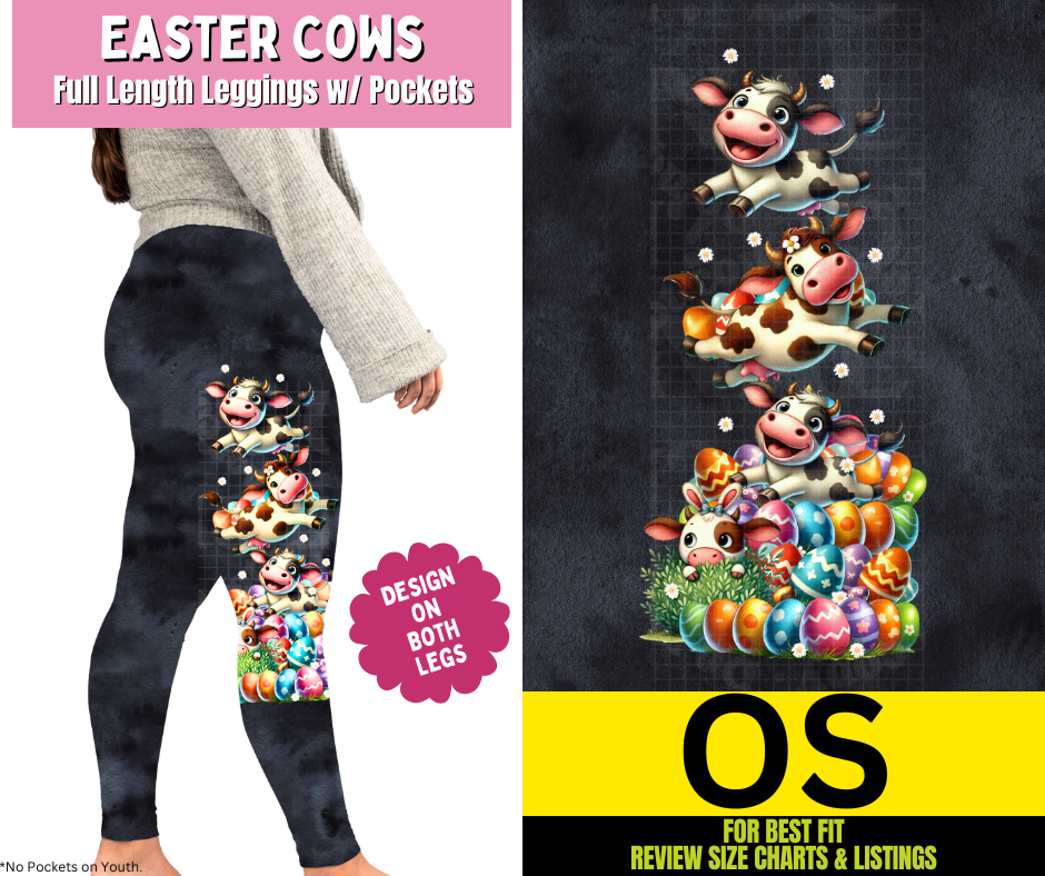 Easter Cows Full Length Leggings w/ Side Leg Designs - Like A Duchess