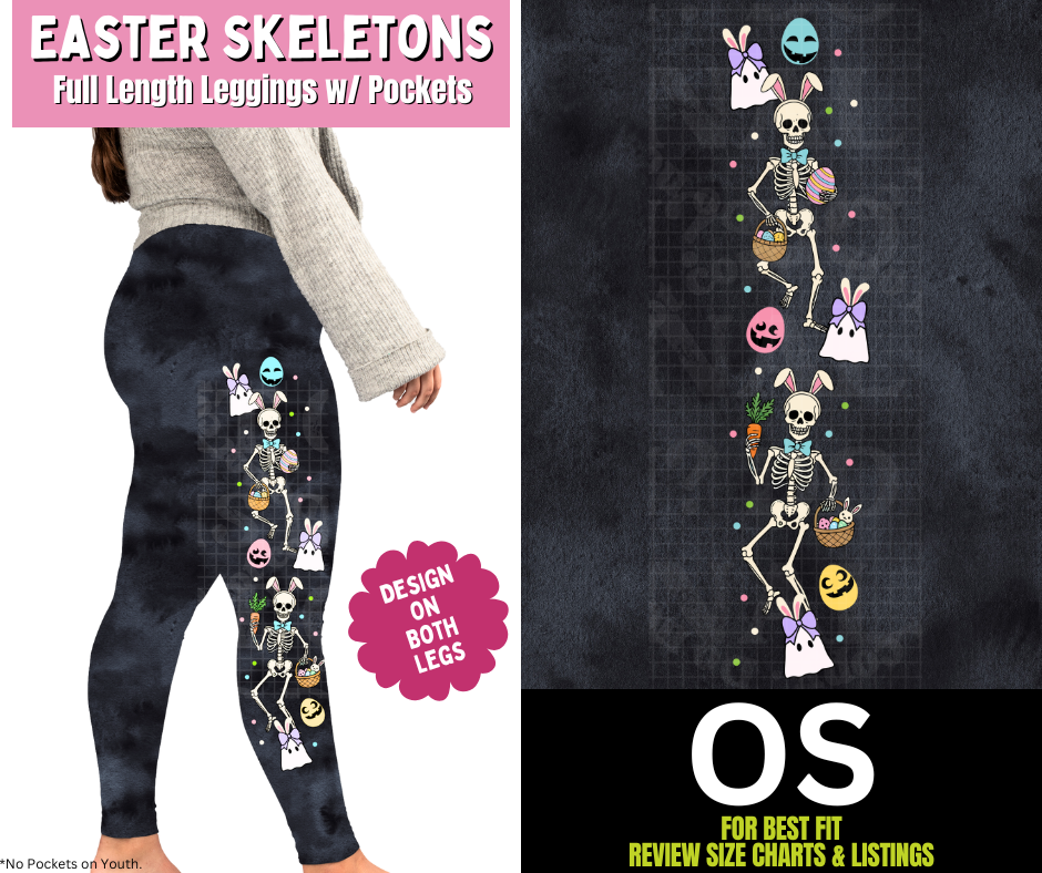 Easter Skeletons Full Length Leggings w/ Side Leg Designs - Like A Duchess