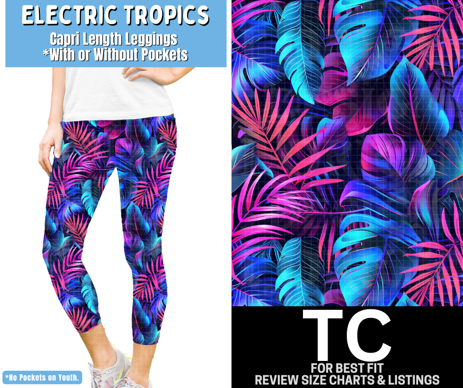 Electric Tropics Capri Length Leggings w/ Pockets - Like A Duchess