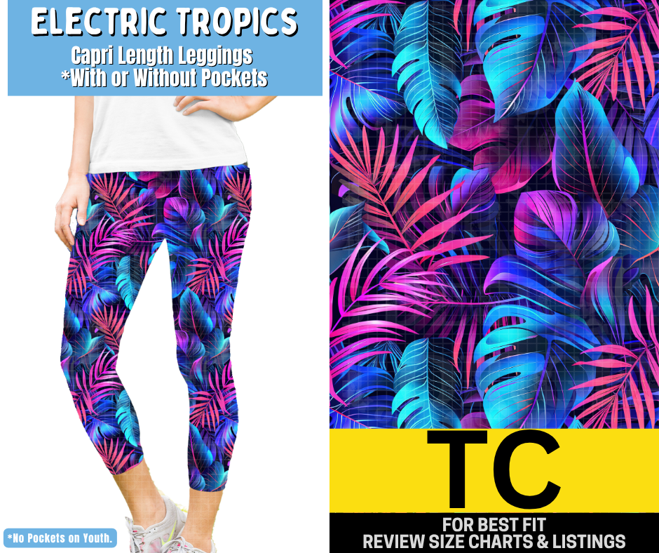 Electric Tropics Capri Length Leggings w/ Pockets - Like A Duchess