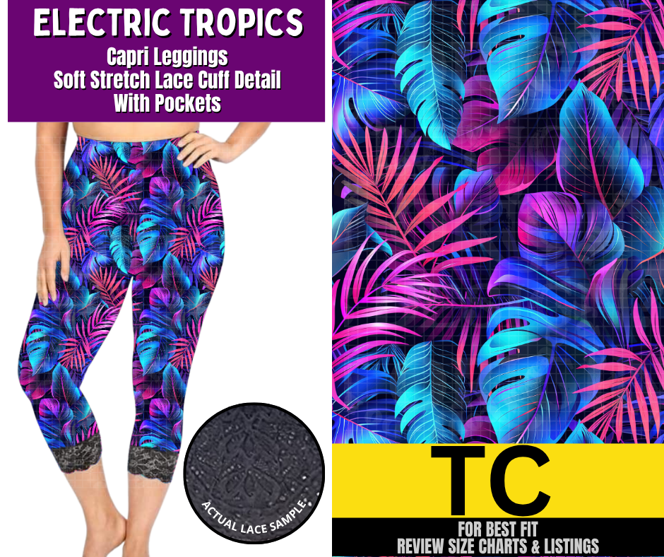 Electric Tropics Lace Cuff Capris w/ Pockets - Like A Duchess
