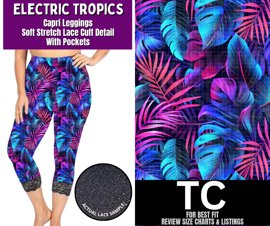 Electric Tropics Lace Cuff Capris w/ Pockets - Like A Duchess
